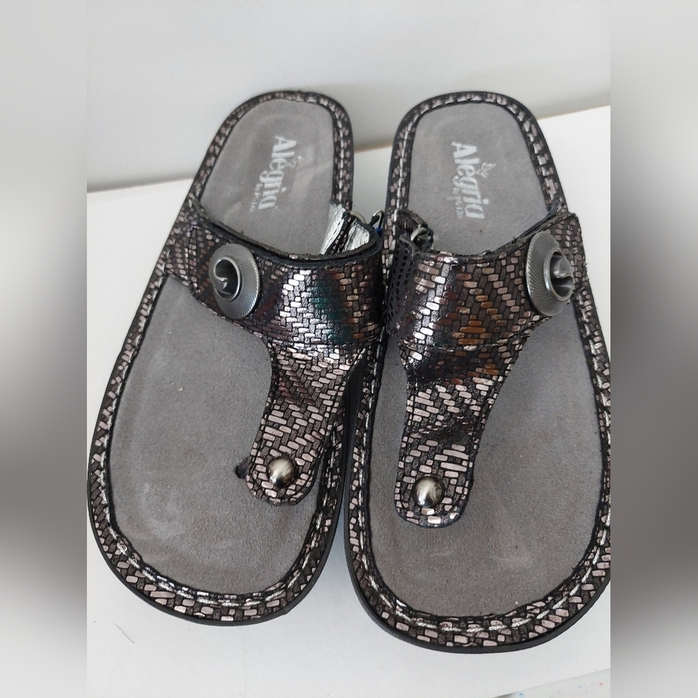 Alegria Black and Silver Woven Sandals - Picture 1 of 8